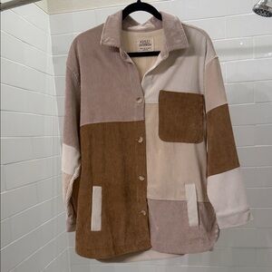Ashley By 26 International Women's Patchwork Corduroy Jacket - Tan and Cream